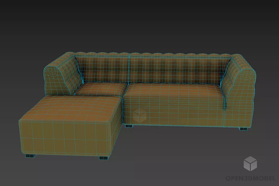 Beige Leather Sofa Sectional Style 3d model 2