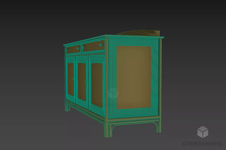 Wood Locker With Door And Brass Handle 3d model 2
