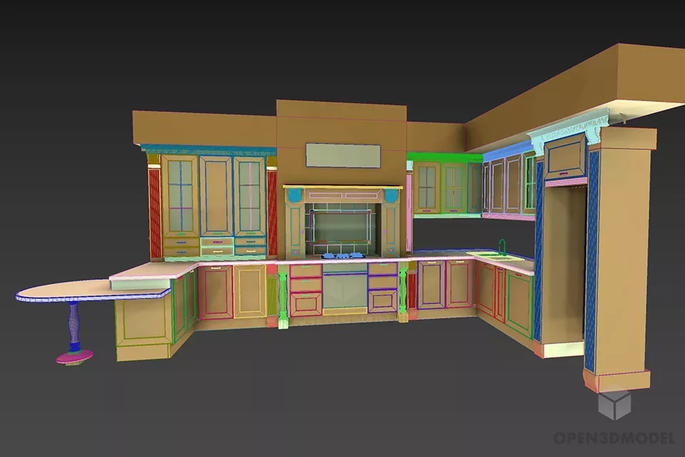 L Kitchen Cabinet With Stove And Hood Space 3d model 2