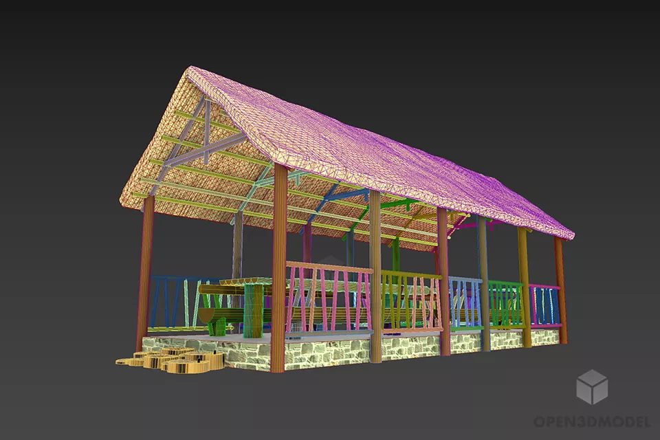 Bamboo Roof Pavilion Building 3d model 2