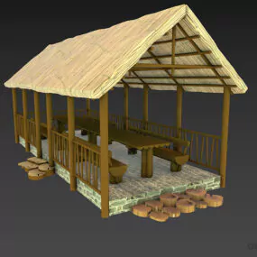 Bamboo Roof Pavilion Building 3d model