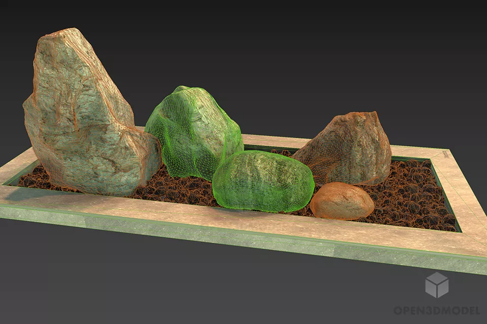 Stones With Pebbles Decor For Garden 3d model 2