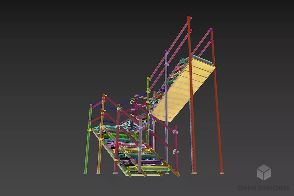 Temporary Wooden Stair With Scaffold System 3d model 2