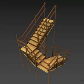 Temporary Wooden Stair With Scaffold System 3d model
