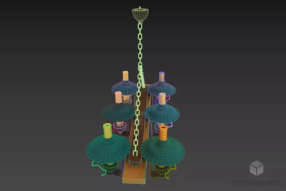 Brass Antique Ceiling Lamp With Chain Hanger 3d model 2
