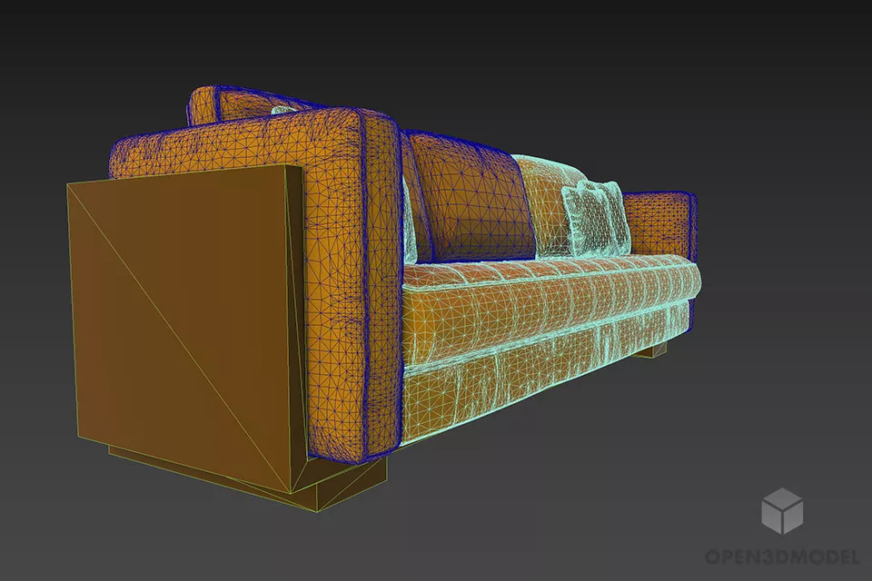 Modern Tufted Seats Sofa With Wooden Back 3d model 2