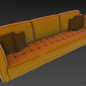 Modern Tufted Seats Sofa With Wooden Back 3d model