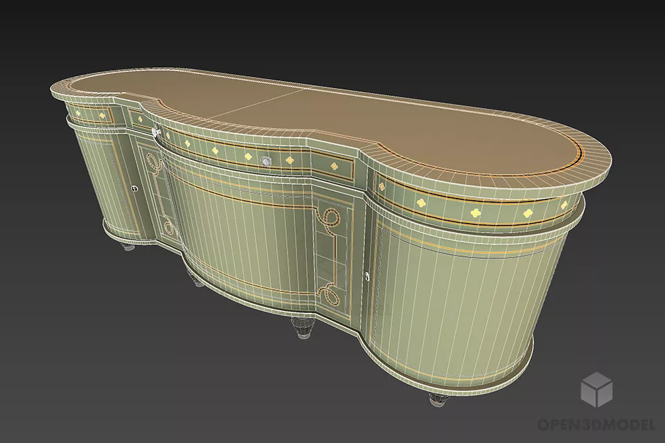 Antique Ash Carved Wood Side Locker 3d model 2