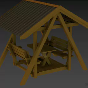 Small Roof Pavilion Building With Bench 3d model