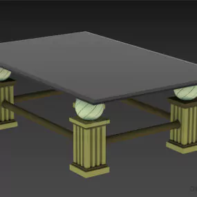 Rectangle Glass Table With Four Spheres Stand 3d model