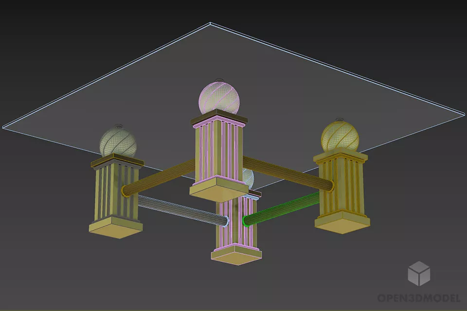 Square Glass Table With Four Spheres Stand 3d model 2