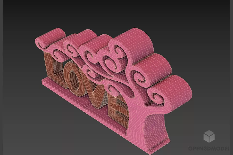 Figurine Love Text With Decoration 3d model 2