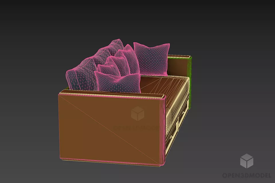 Velvet Sofa Pillows With Under Drawers 3d model 2