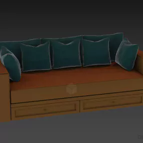 Velvet Sofa Pillows With Under Drawers 3d model