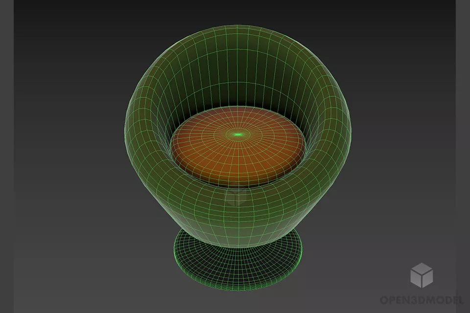 Salon Egg Armchair With Fixed Stand 3d model 2