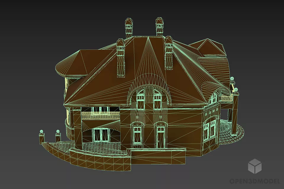 British Brick Villa House 3d model 2