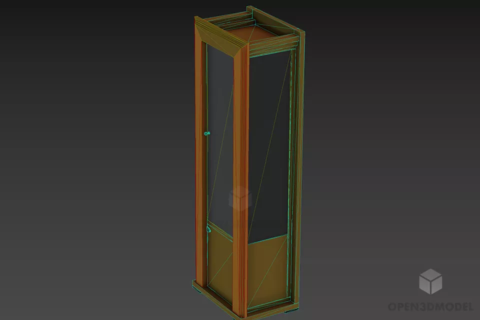 Brown Wood Tall Glass Shelf Cabinet 3d model 2