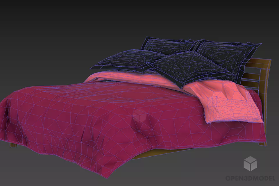 Upholstered Bed With Textures Blanket 3d model 2