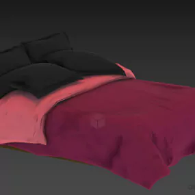 Upholstered Bed With Textures Blanket 3d model