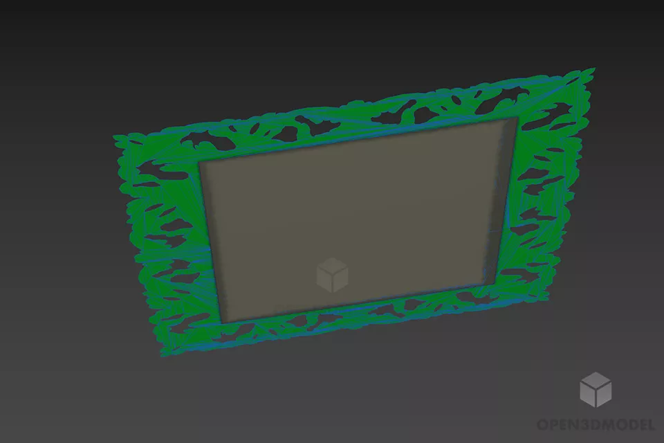 Rectangular Mirror Carved Wood Frame 3d model 2
