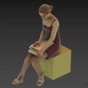 Woman Seating In Red Dress 3d model