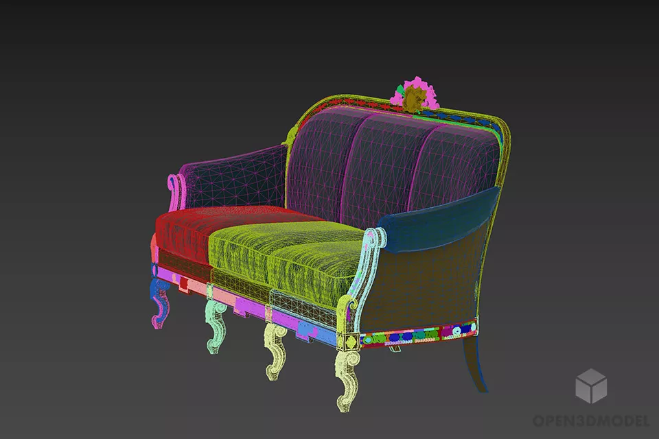 European Classic Sofa With Craved Frame 3d model 2
