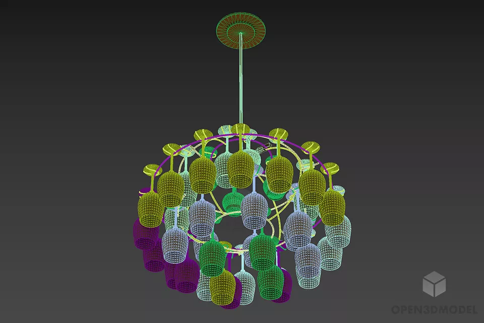 Ceiling Glass Chandelier Sphere Shade 3d model 2