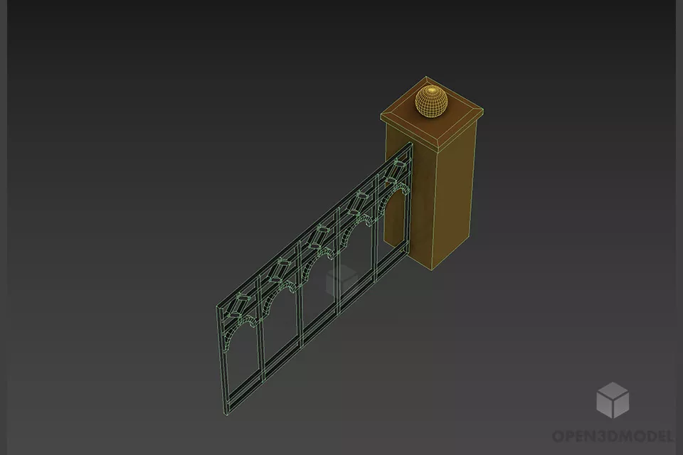 Gate Fence With Concrete Column 3d model 2