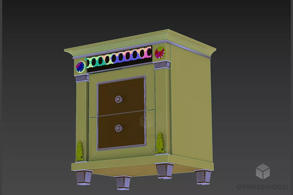 Brown Wood Antique Nightstand 3d model 2