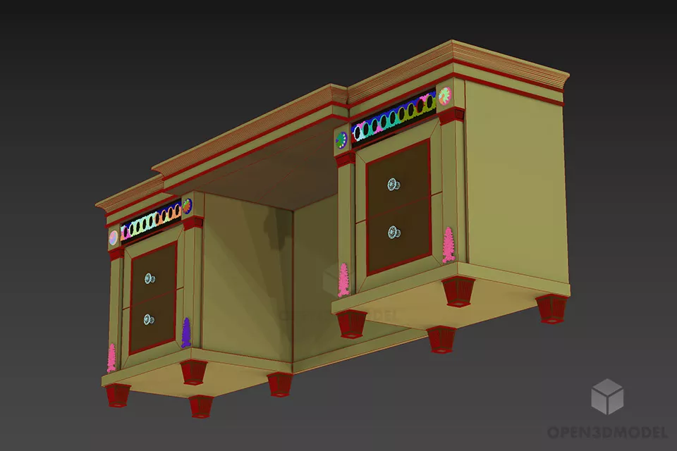 Brown Wood Antique Locker With Cabinet 3d model 2