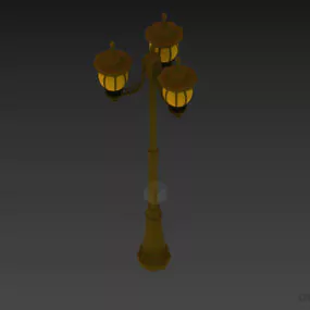 Wrought Iron Lamppost Three Bulbs 3d model