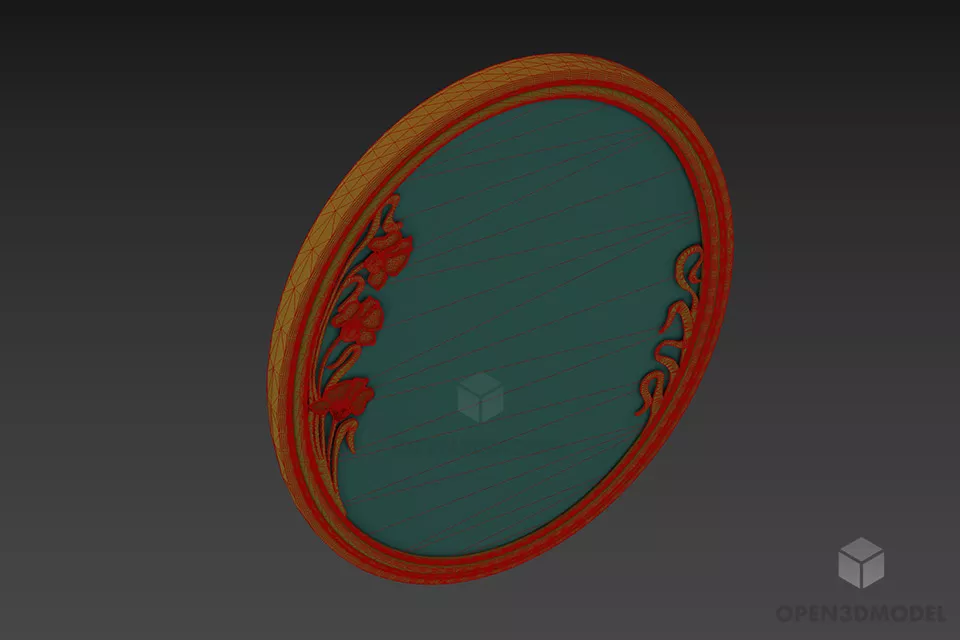 Oval Mirror With Carved Frame 3d model 2