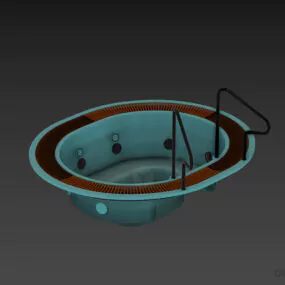 Round Bathtub Jacuzzi With Stair 3d model
