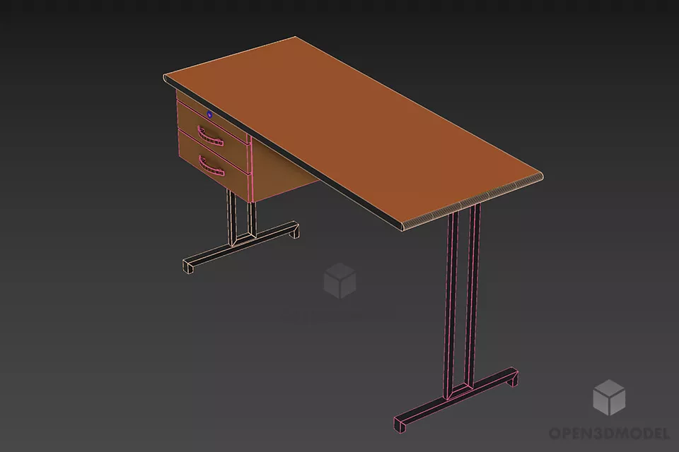 Simple Iron Wooden Work Desk With Under Cabinet 3d model 2