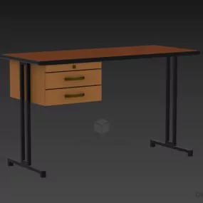 Simple Iron Wooden Work Desk With Under Cabinet 3d model