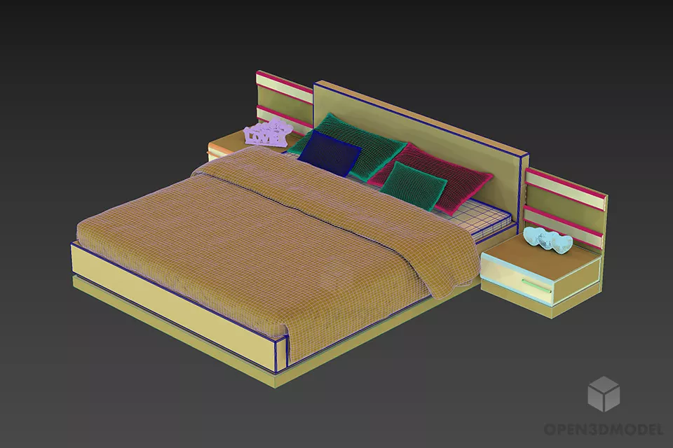 Hotel Bed With Nightstand With Textures Blanket 3d model 2