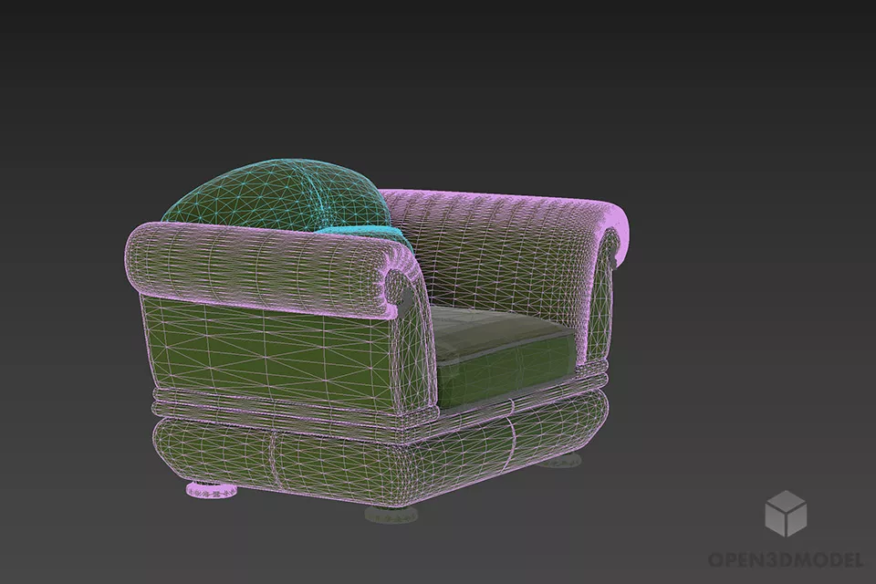 Armchair Yellow 3d model 2