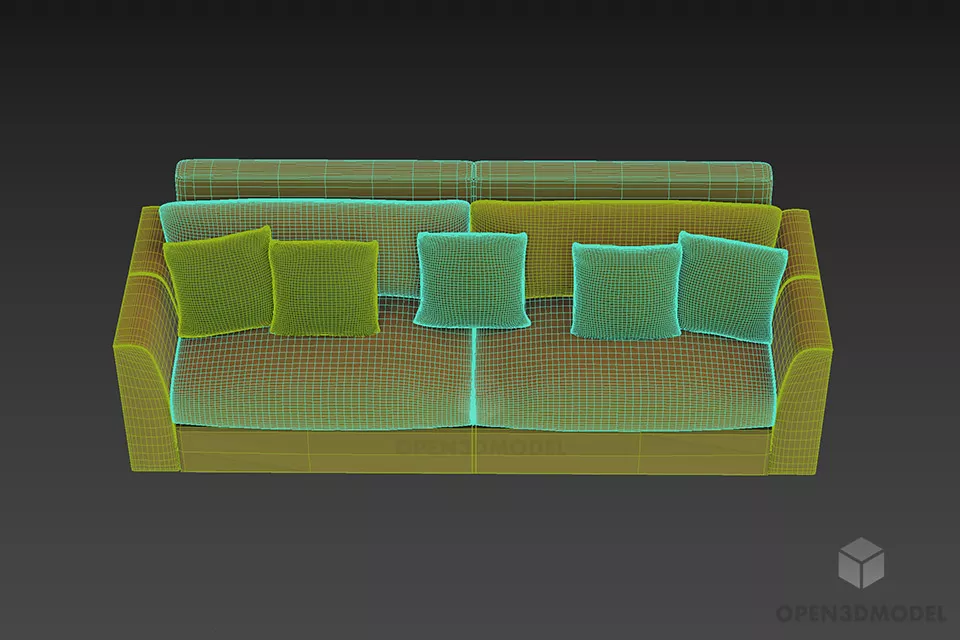 Living Room Leather Sofa With Cushions 3d model 2