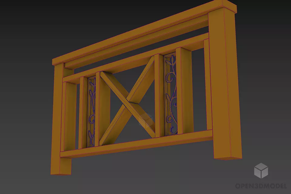 Fence By Wood Log 3d model 2
