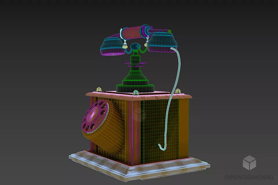 Vintage Wooden Rotary Phone 3d model 2