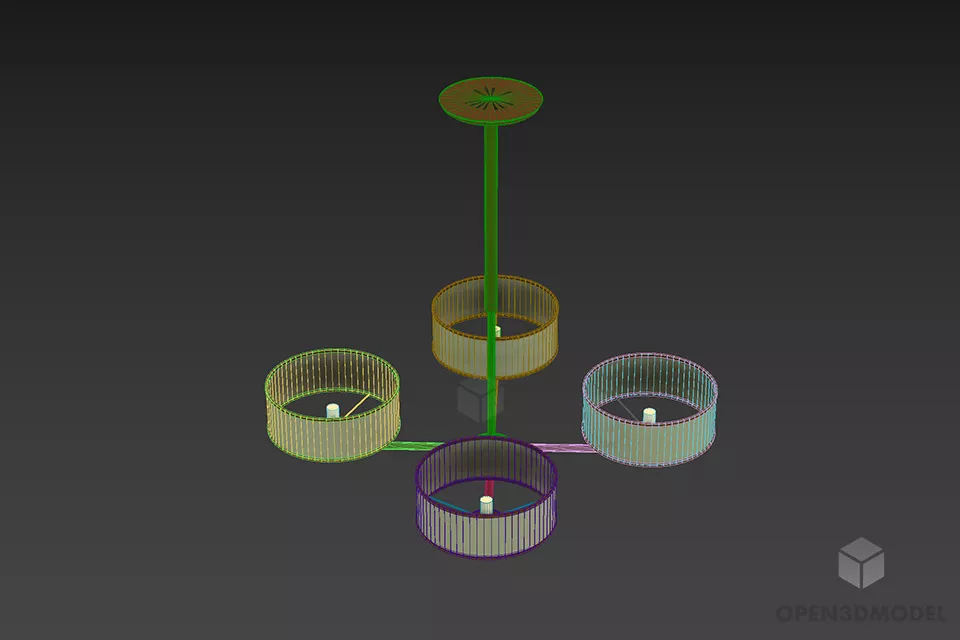 Pendant Lamp With Four Shades 3d model 2