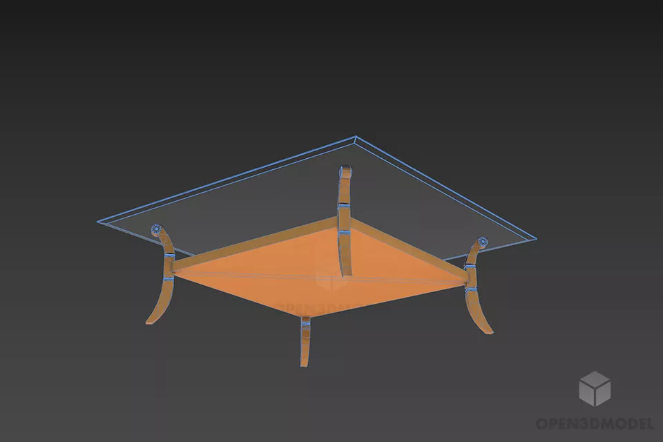 Square Glass Coffee Table With Shelf 3d model 2
