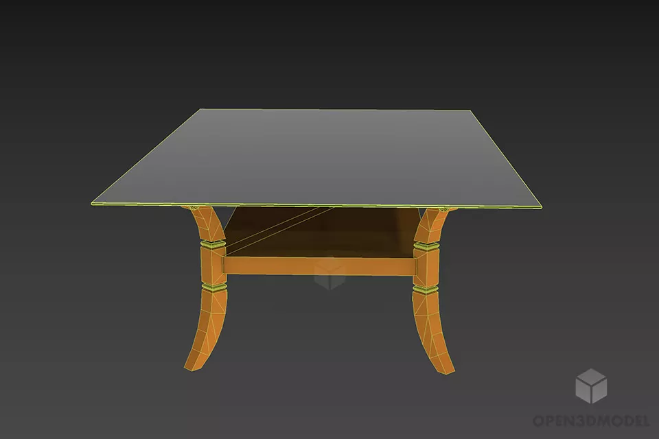 Glass Table With Shelf And Curved Legs 3d model 2