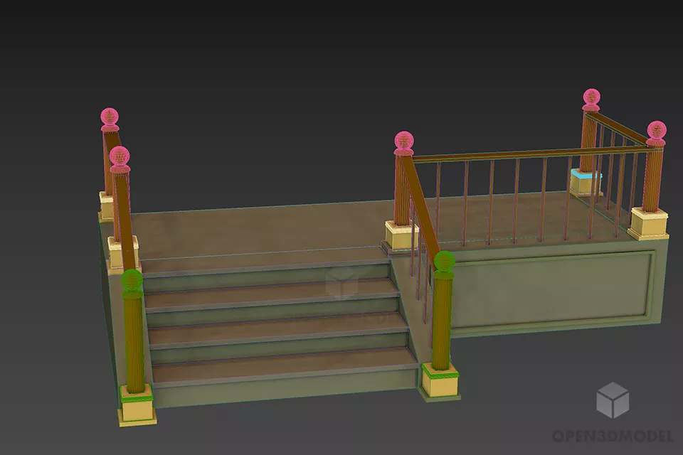 Entrance Stair With Steel Rails 3d model 2