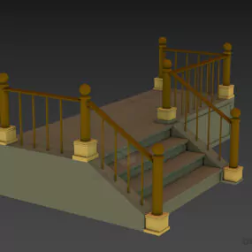Entrance Stair With Steel Rails 3d model