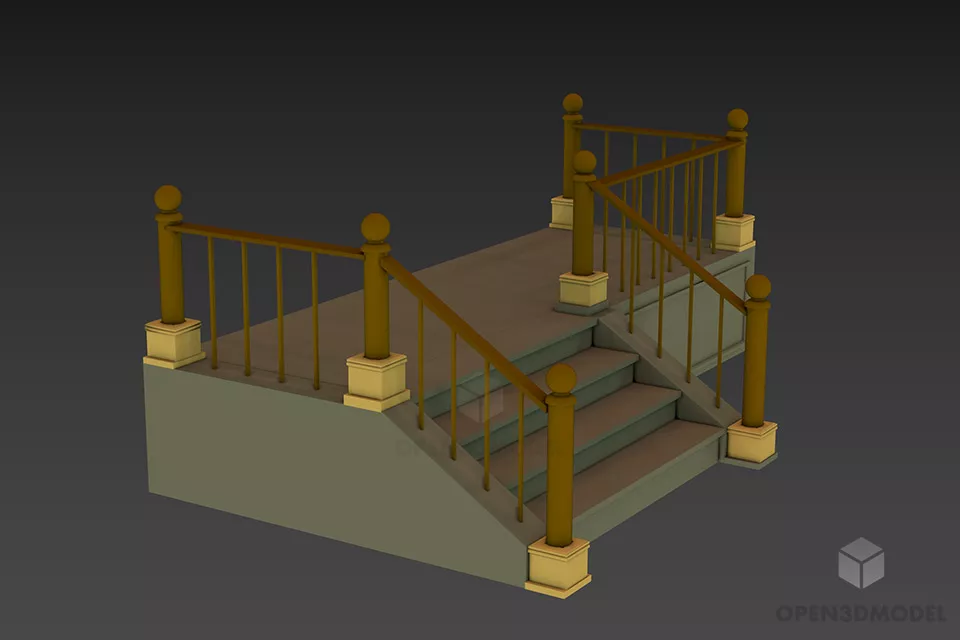Steel Staircase With Rail 3d model