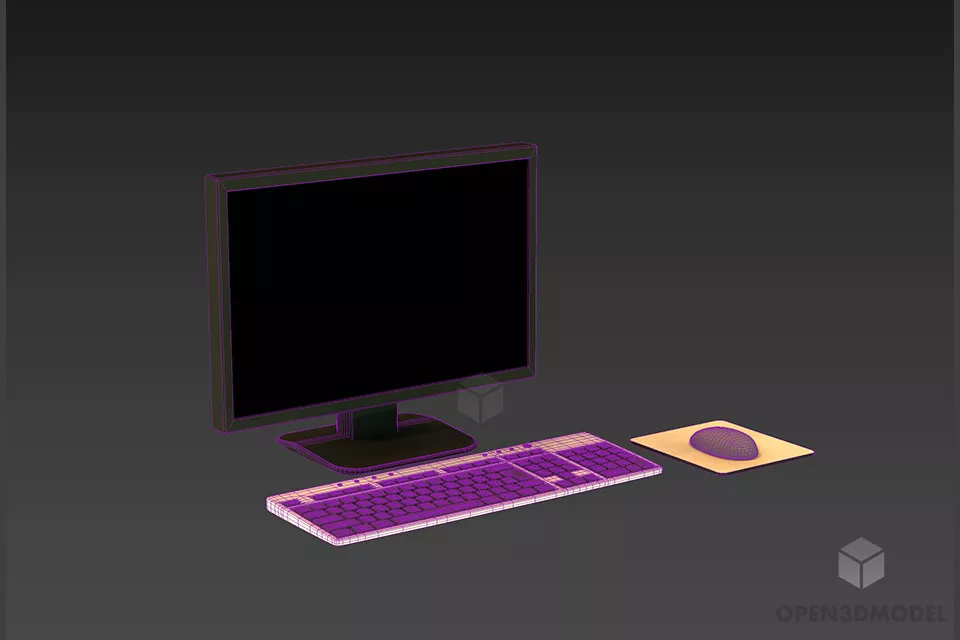 Monitor With Keyboard And Mouse With Pad 3d model 2