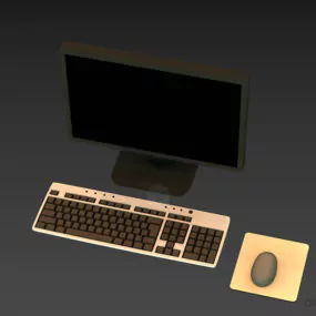 Monitor With Keyboard And Mouse With Pad 3d model