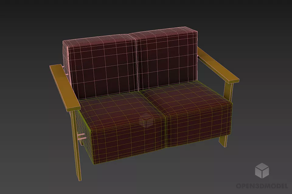 Green Upholstered Sofa With Wood Frame 3d model 2
