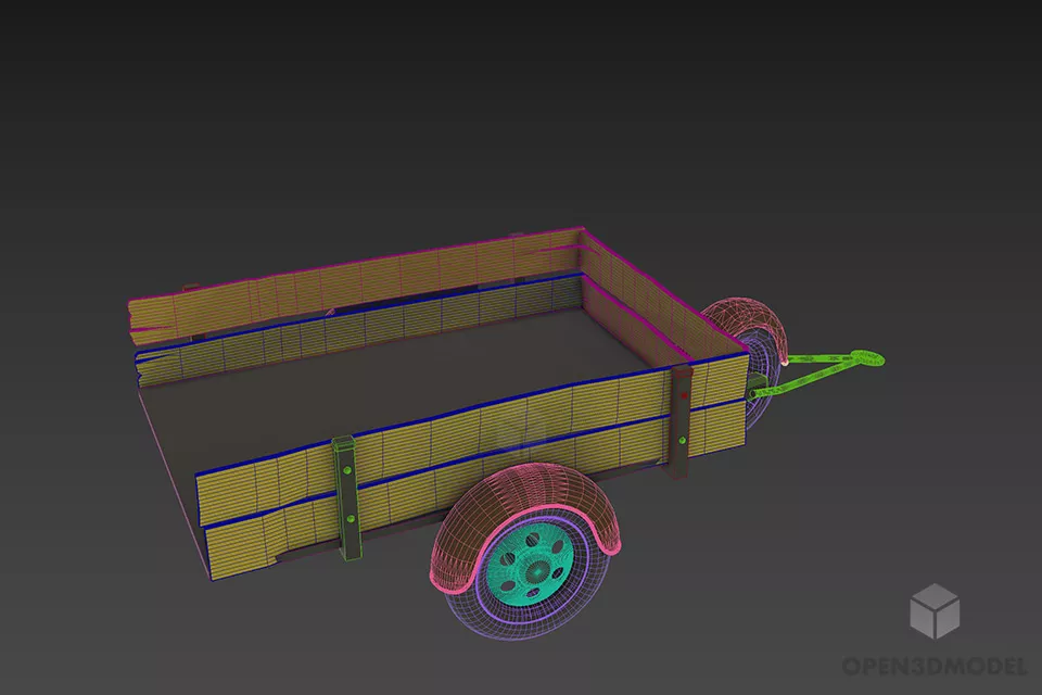 Small Wooden Trailer For Construction 3d model 2